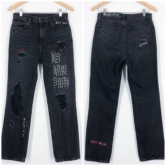 Alexander Wang Denim X Cult Straight Jean No After Party Size 28 Aged Black Gray - Picture 1 of 16